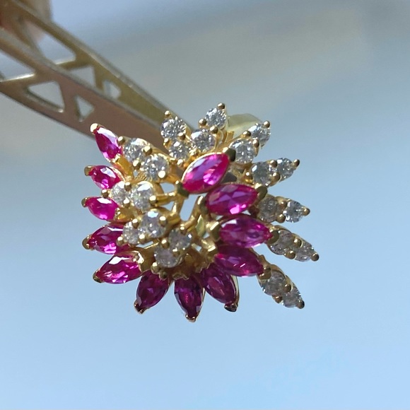 Sterling Silver Vermeil Yellow Gold Over Ruby and Diamond ring (lab created) - Picture 5 of 8